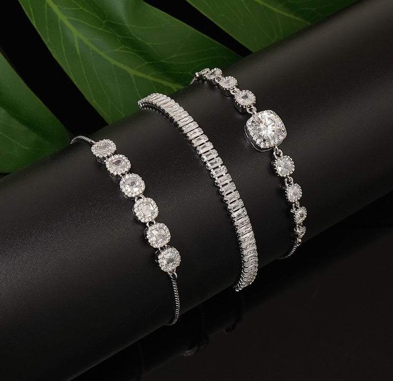 Wovanoo Tennis Bracelet for Women Cubic Zirconia Bracelets Adjustable Slider Bracelets - Image 3